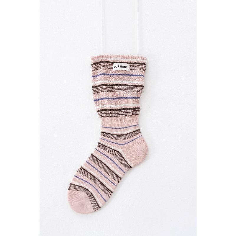 Women's Autumn and Winter Color Striped Cloth Logo Flared False Two Pieces of Cylinder Stack Socks