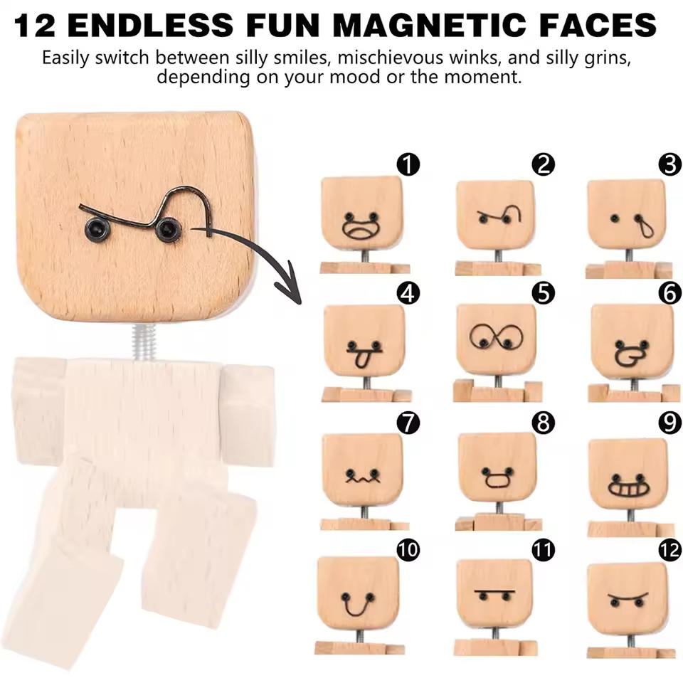 Shaking Man Statue Handmade Wooden Man Figurine with Shaking Feet Unique Car Dashboard Decoration Desktop Ornament for Home