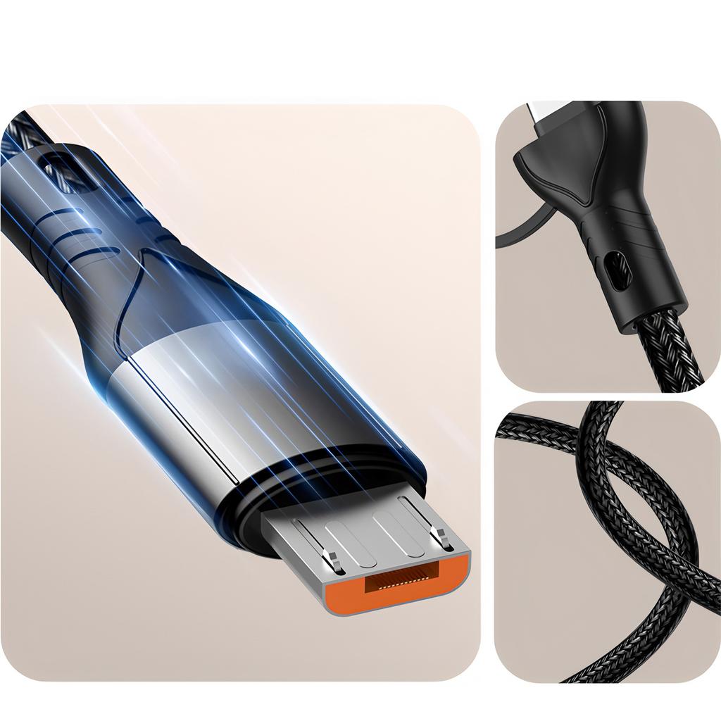 3 In 2 240W Fast Charging Cable 1.2M Multi USB Port Charging Cord For Micro USB Type C For iPhone Samsung HUAWEI