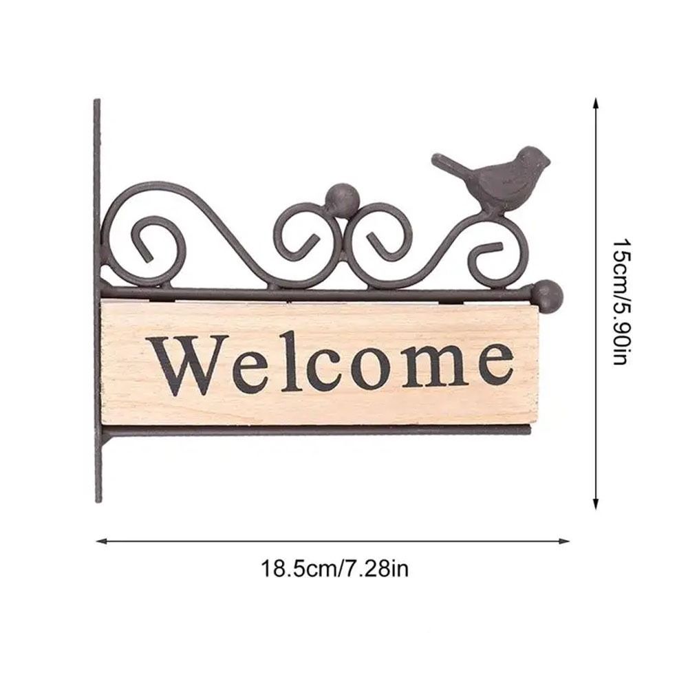 Bird Pattern Wooden Hanging Pendant Iron Art Welcome Wall Hanging Decor  Garden Yard