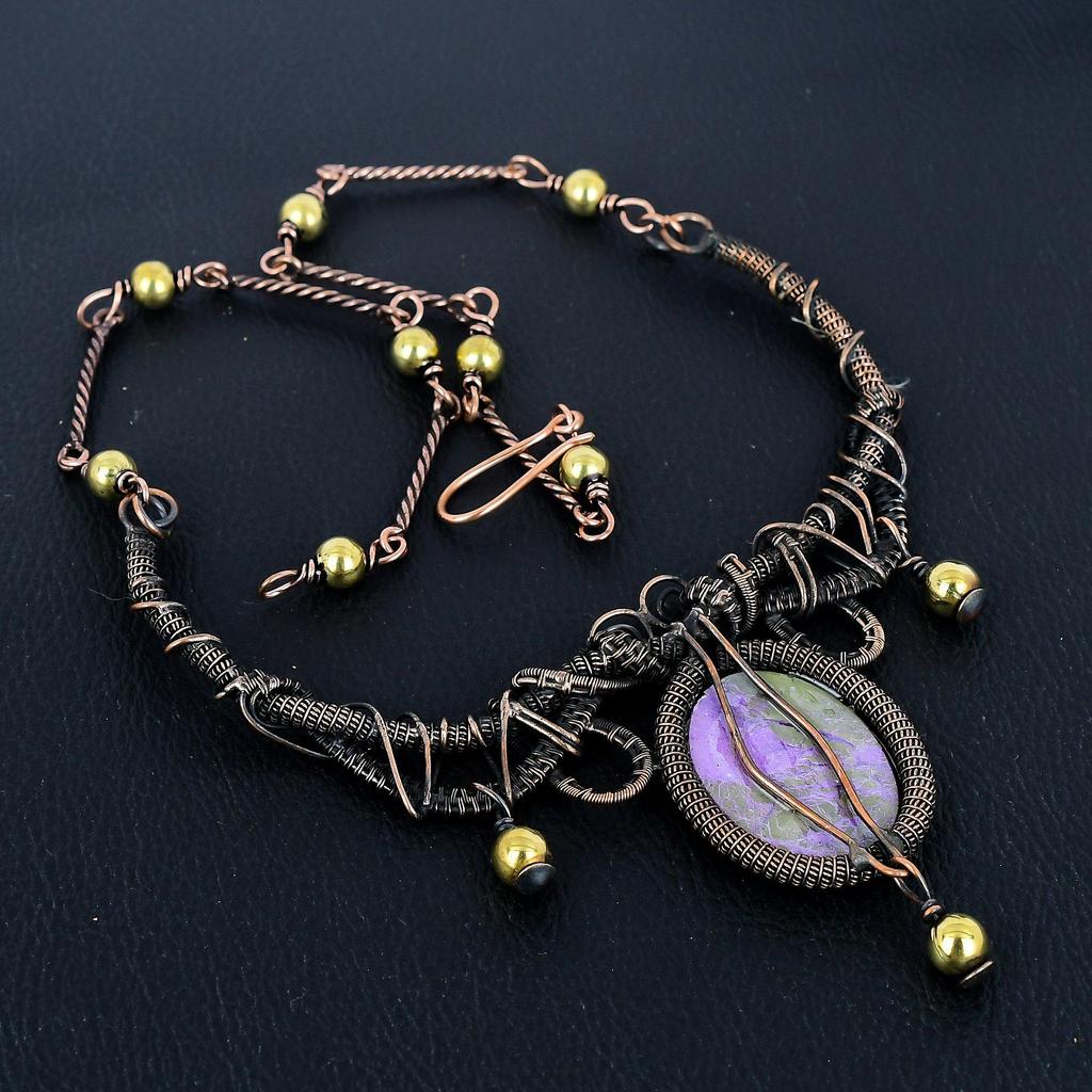 Purpurite, 999 Copper Wire Wrapped Necklace with Adjustable Chain, Handmade Gemstone Jewelry Necklace For Memorial Day