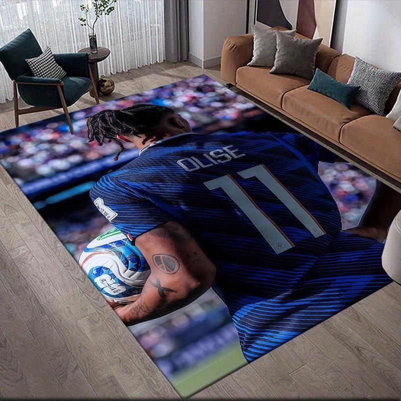 Michael Olise Flannel Printed Carpet, Home Sofa Decoration for Living Room & Bedroom, Non‑Slip Play Flannel Floor Mat for Game Room