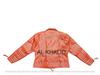 Chaqueta de cuero de cordero genuino de color naranja elegante para mujer, hecha a mano por un diseñador de motociclistas