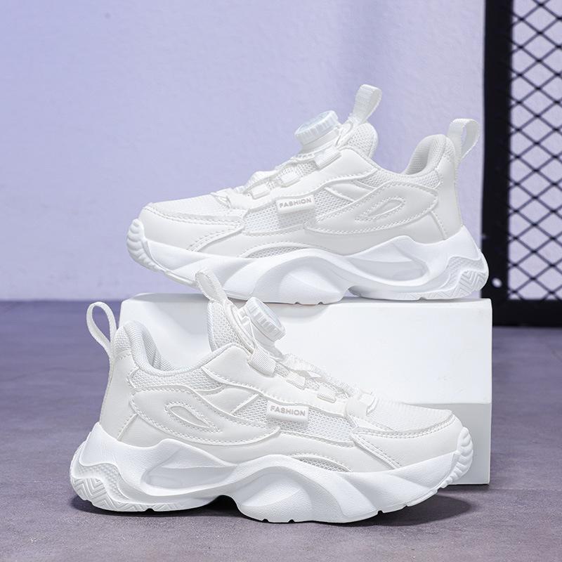 Girls running shoes medium older children's mesh casual small black shoes children's non-slip rotary buckle boys sports shoes small white shoes