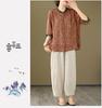 2026 Korean-Style Plus Size Slimming Retro Print Cotton-Linen Two-Piece Summer Set for Women