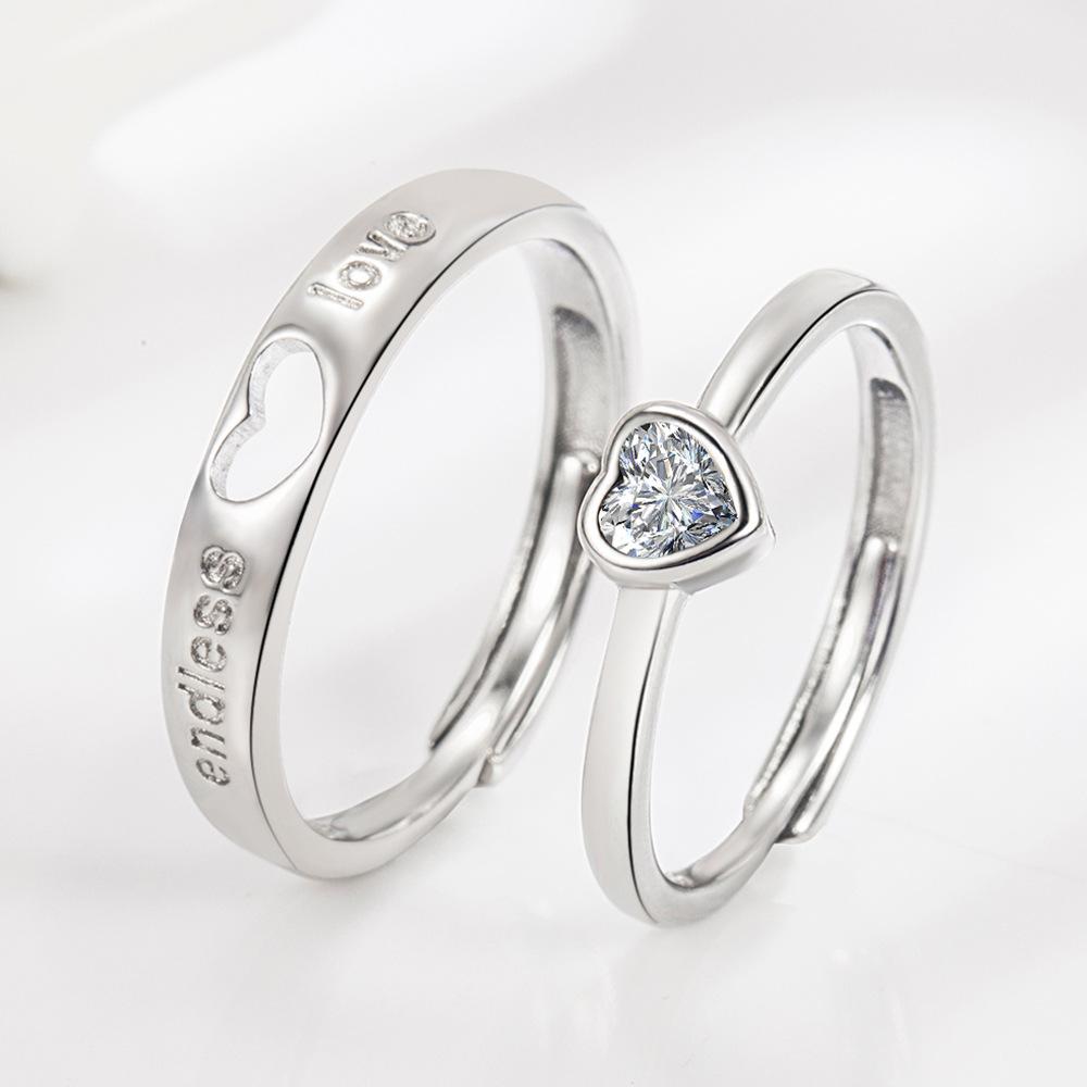 Romantic Elegance Hollowed-out Love-shaped Diamond-encrusted Ring Eternal Heart Couple Men's and Women's Rings Simple Ring Hand Jewelry
