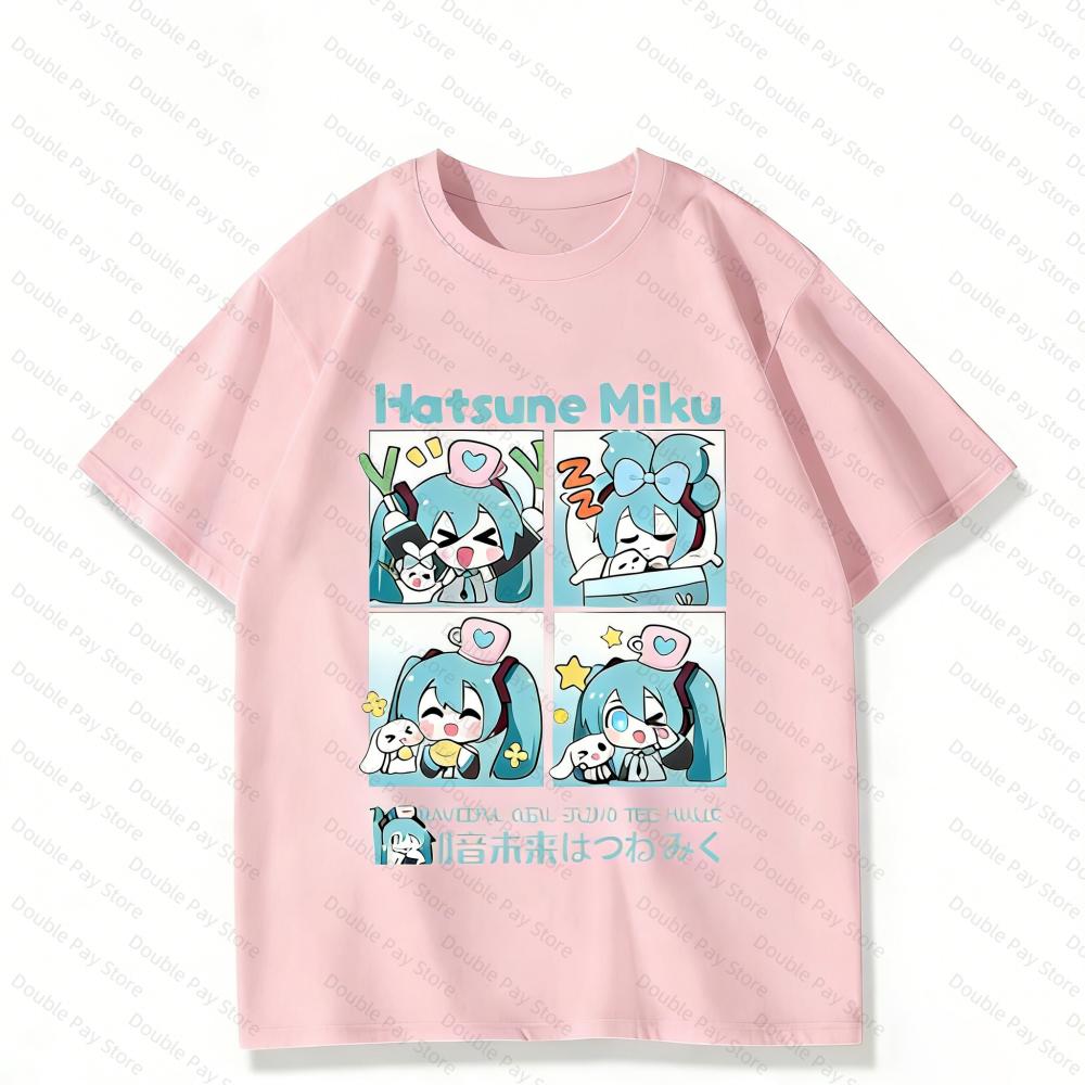 Cute Hatsune miku 4Panel Cartoon TShirt Anime Kawaii Graphic Casual Tops Streetwear Kids Tshirt Mens Shirts Woman tshirts 110