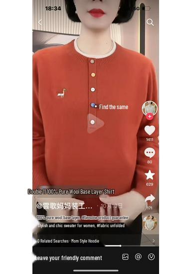 Mom's Embroidered Wool Sweater - Half-High Collar, Solid Color, Plus Size, Middle-Aged Women's Winter Knitwear