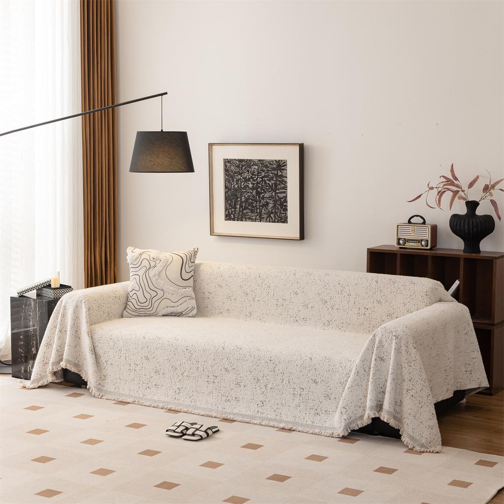 Mykt Kremete Stil Sofahåndkle med Dusker Tungt Varmt Teppe Fire Årstider Sofatrekk Universalt Flerbruks