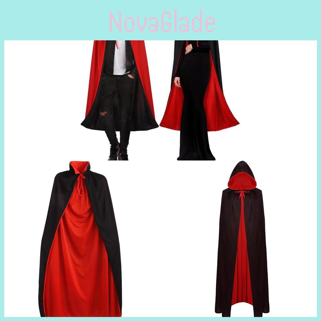Vampire Cloak For Halloween Costume Red Black Fabric With Stand Collar For Adults