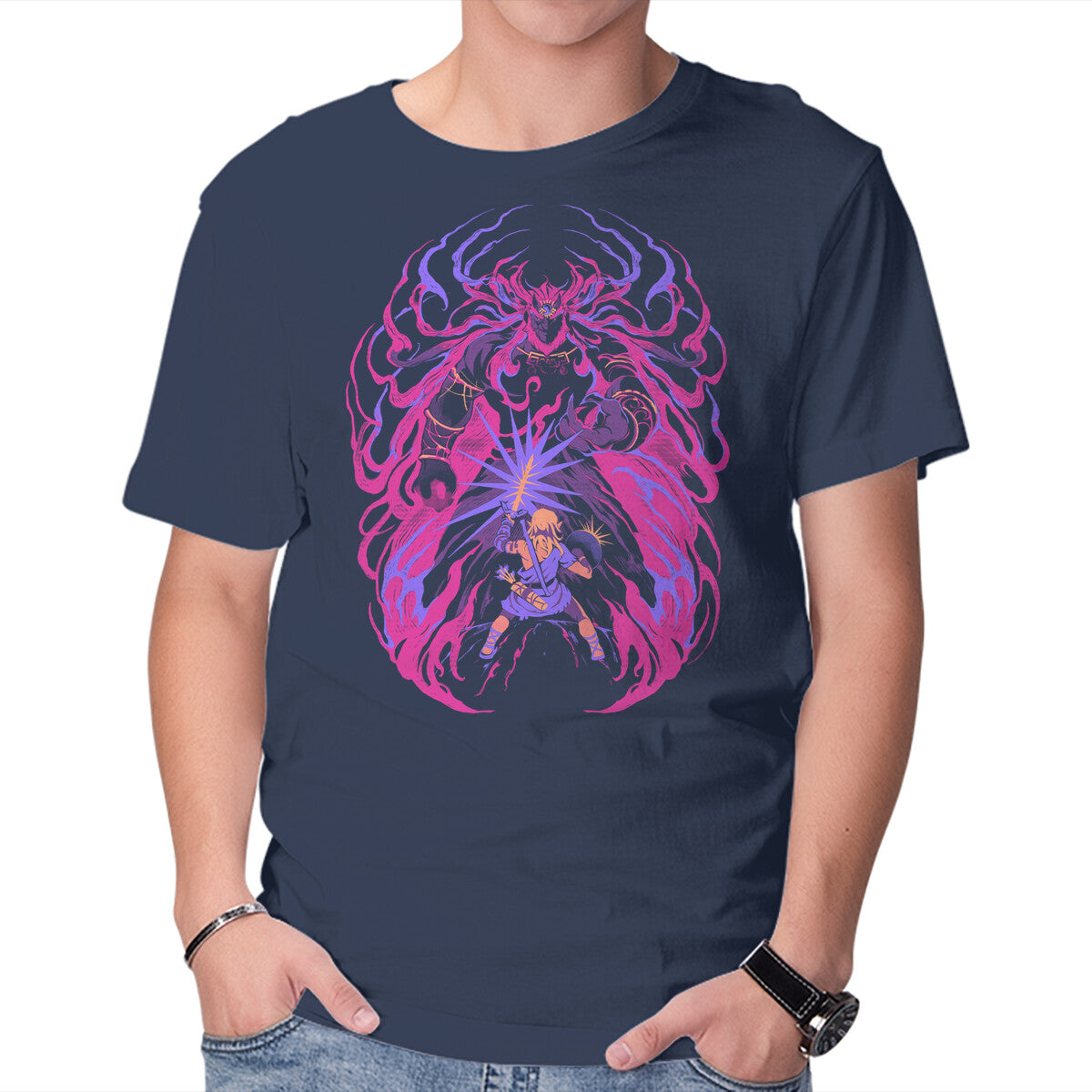 Unisex Crew Neck T-Shirt Light Against The Demon King Graphic Short Sleeve Casual Tee S