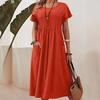 Women's Casual Dress Round Neck Short Sleeve Maxi Dress with Pocket Loose