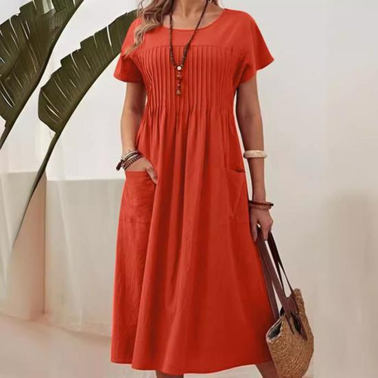 Women's Casual Dress Round Neck Short Sleeve Maxi Dress with Pocket Loose