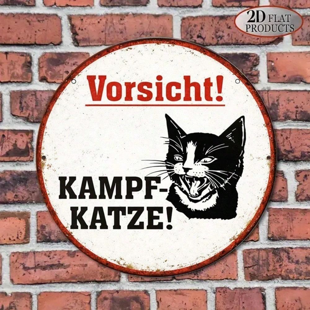 1pc 8x8in Vintage Beware Of Cat Metal Sign Funny Decorative Wall Art For Garage Bar Cafe