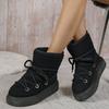 Women's Mid-Calf Winter Boots - Over-the-Knee Warm Boots Plus Size with Thick Sole Design Cross-Strap Snow Boots