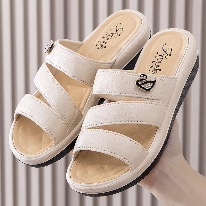 

Жіноче взуття літні тапочки жіночий одяг товста підошва танкетка модні тапочки м яка підошва материнське взуття Zapatos De Mujer 40 абрикосовий