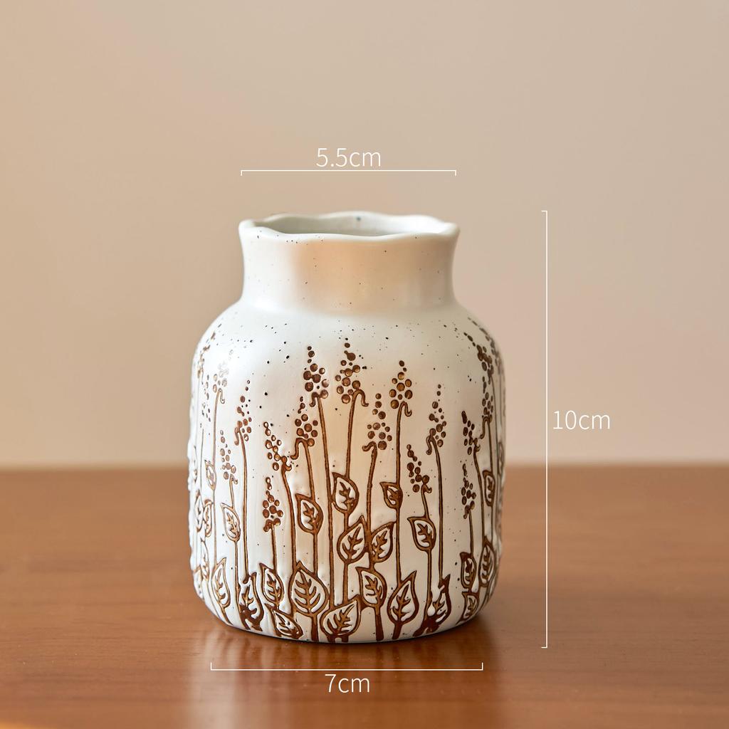 Vintage Embossed Ceramic Vase Floral Relief Hydroponic Pot for Plants Cut Flowers Festive Garden Home Table Decor Holiday Gift
