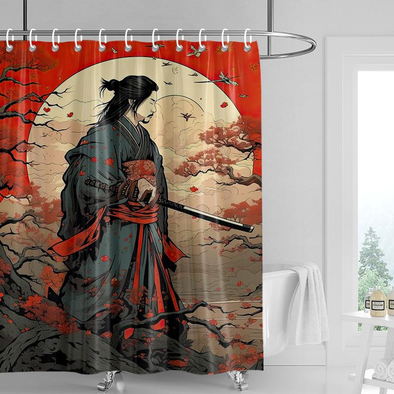 Cortină de duș în stil japonez Gogi cu personaj retro imprimat, rezistentă la decolorare, cortină despărțitoare pentru baie, pentru hotel, decorațiune pentru casă