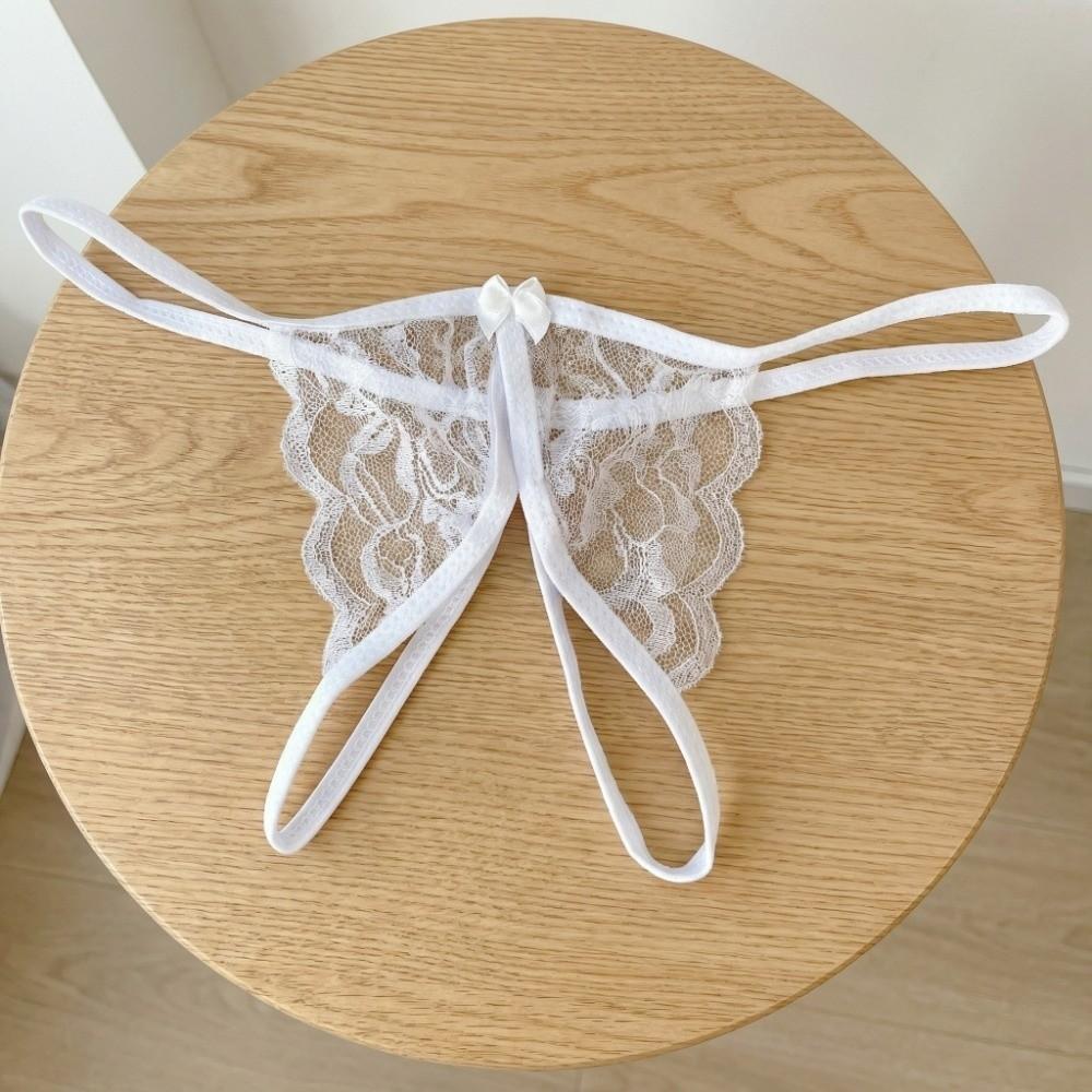 Open Crotch Bow Mesh Lace Panties Hollow Thin Belt Thong Underwear for Women Valentine's Day Gift
