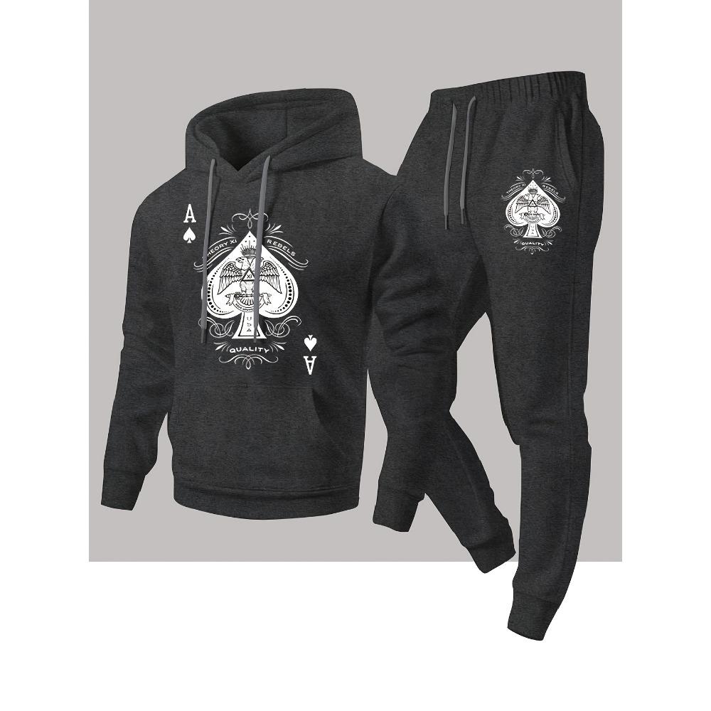 Fashionable Spade Print Hooded Sweatshirt Sports Pants Set Sports and Leisure Set Multifunctional Street Style Two Piece Set