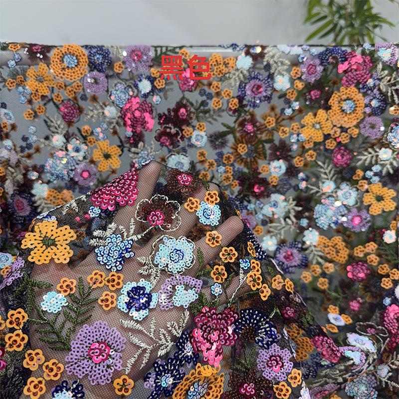 1yard Heavy Embroidery Wedding Dress Fabric Mesh Lace For DIY Sewing Cheongsam Bride Dress Embroidery Sequin Embroidery Cloth