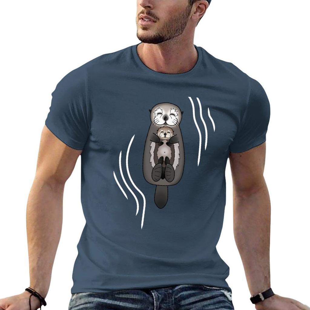 Mother And Pup Sea Otters Mom Holding Baby Otter Tshirt Creative Graphic Tee Shirt