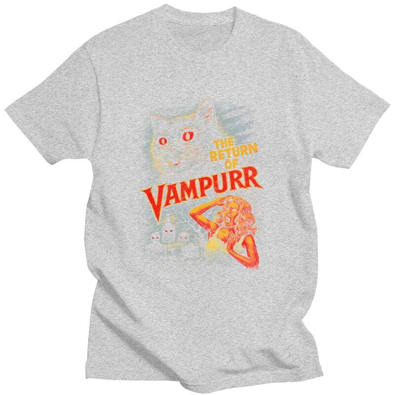 Vintage Retro Vampurr Horror Cat T Shirts Pure Cotton Tees Shirt Summer O Neck Tshirts Casual Short Sleeve Clothing For Men