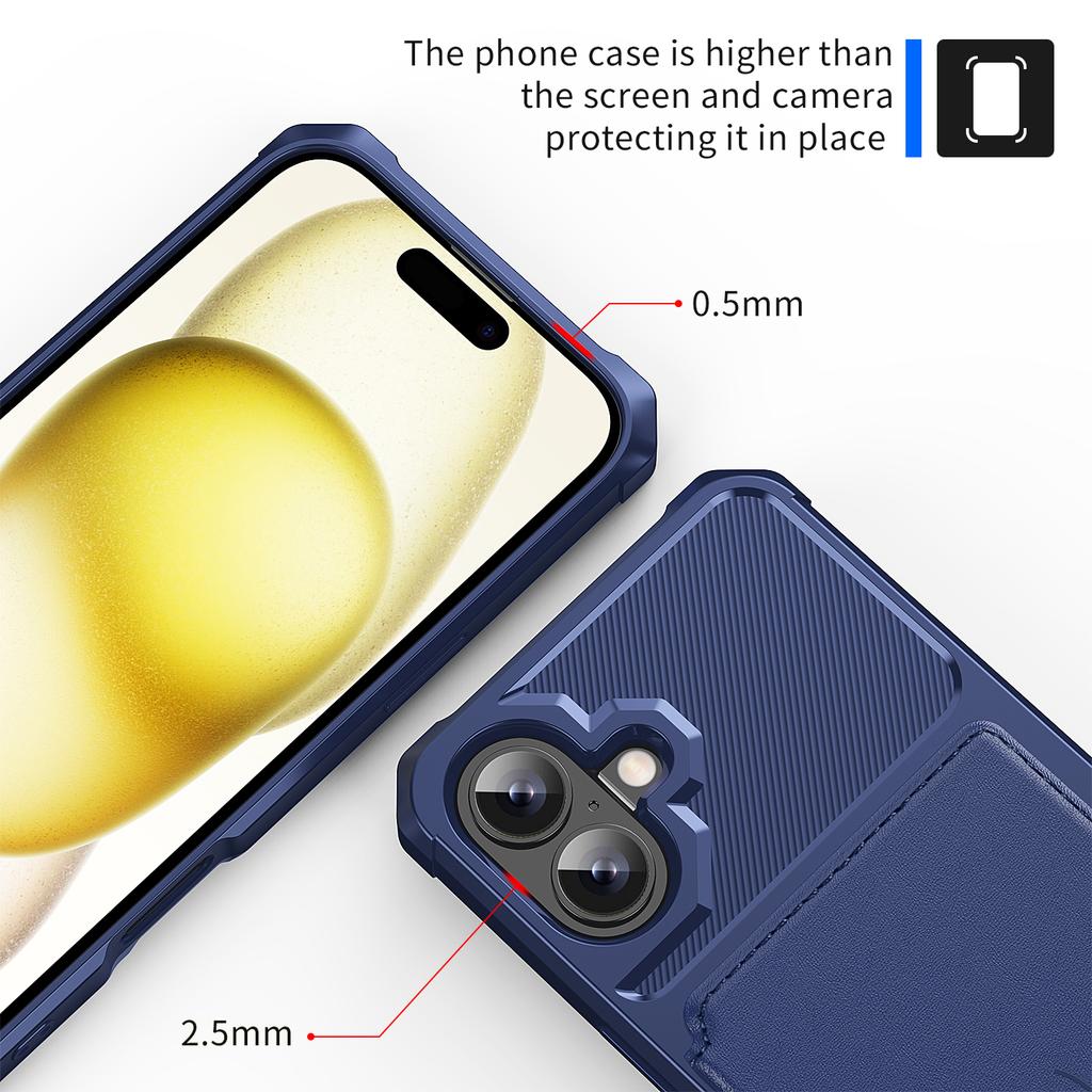 ZM03 For iPhone 16 Plus Case with Card Holder PU Leather+TPU Phone Back Cover