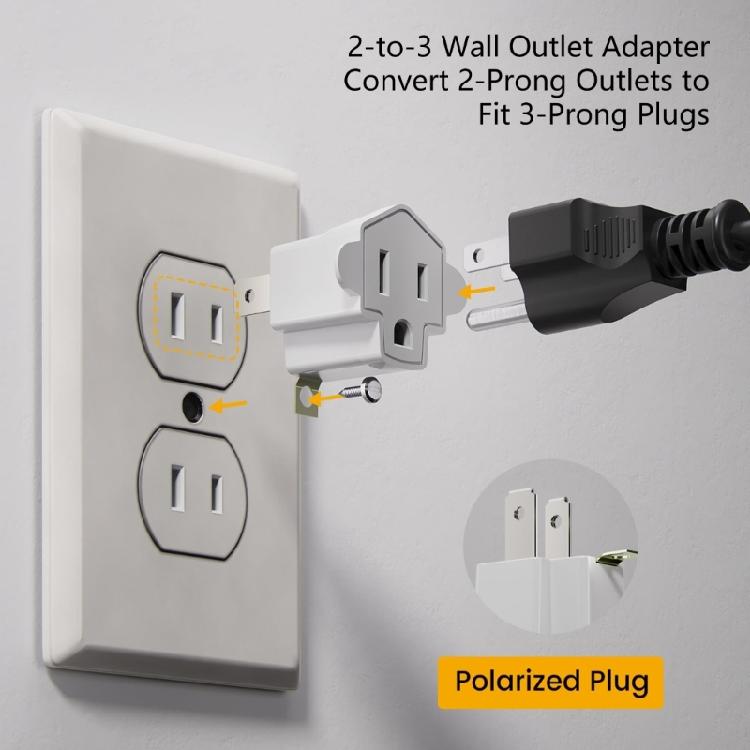 Heavy Duty Wall Plug Adapter 2 to 3 Prongs Outlet Adapter Grounding Plugs Adapter Fast Charging Travel Adapter Enduring