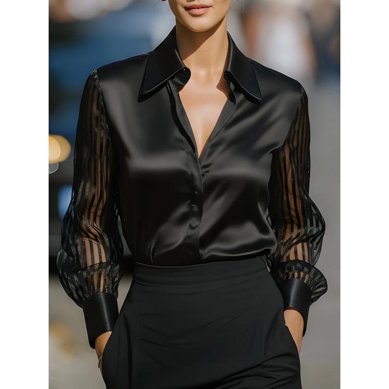 2025 Herbst Unifarbene Satin-Langarmhemd