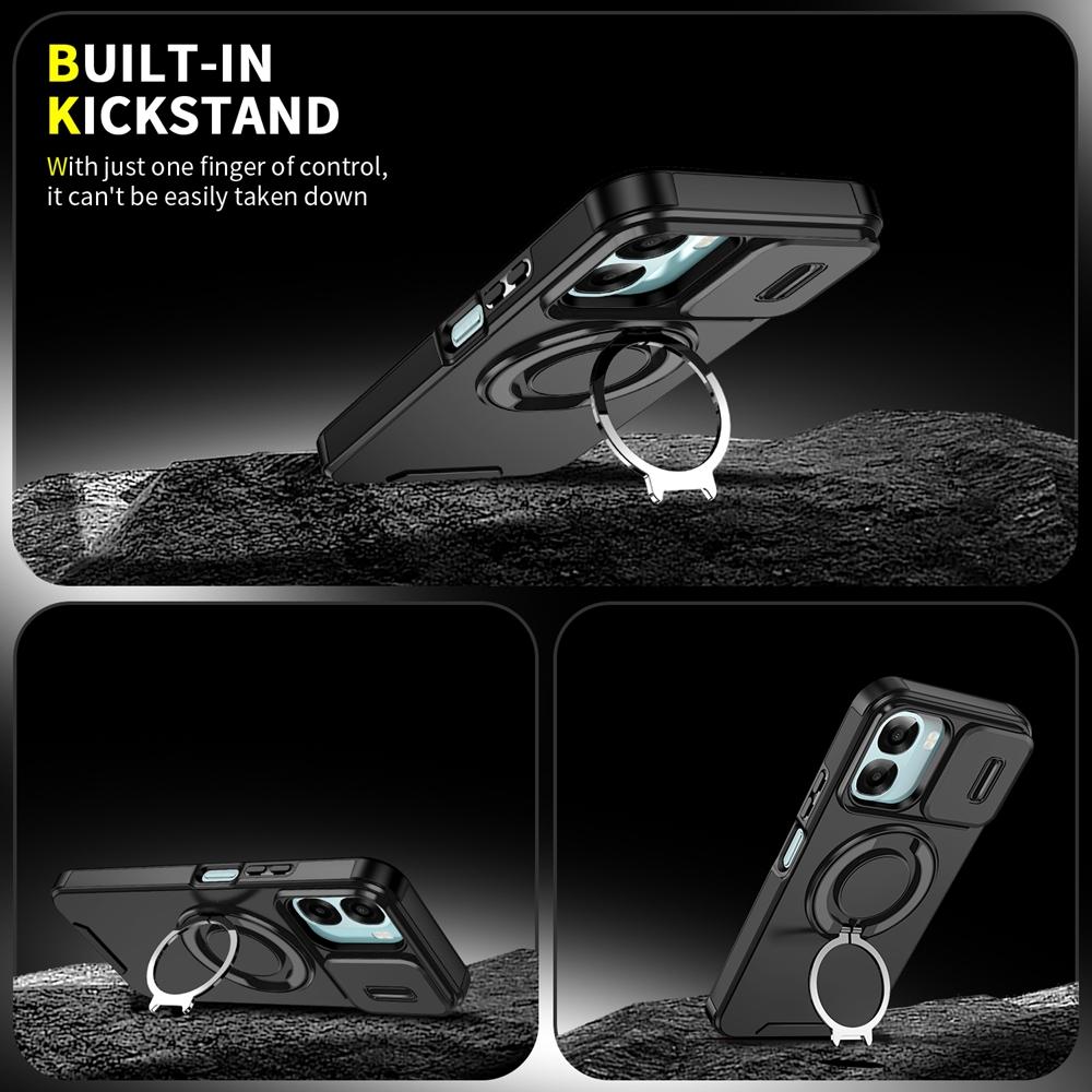 Shockproof Armor Slide Camera Protect Case For OPPO A6 A6X A6S 4G 5G Magnetic Ring Stand Holder Bracket Cover