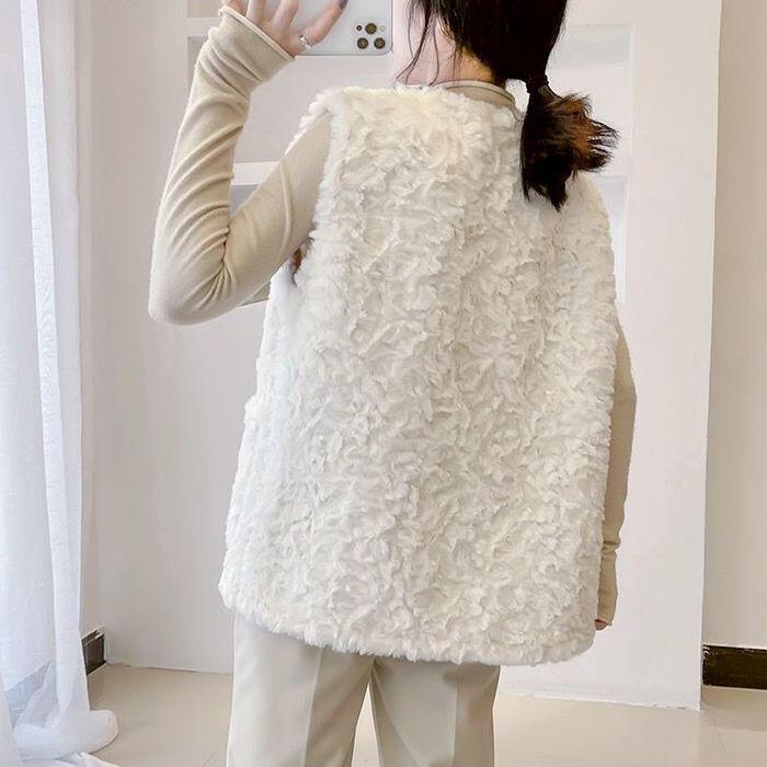 Imitation lamb wool vest women's autumn and winter thin rabbit fur vest fashion fur fur vest warm foreign style
