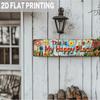 Happy Place Metal Wall Hanging Sign Garden Decors Florals Pattern Plaque For Family Gatherings And Festives Event