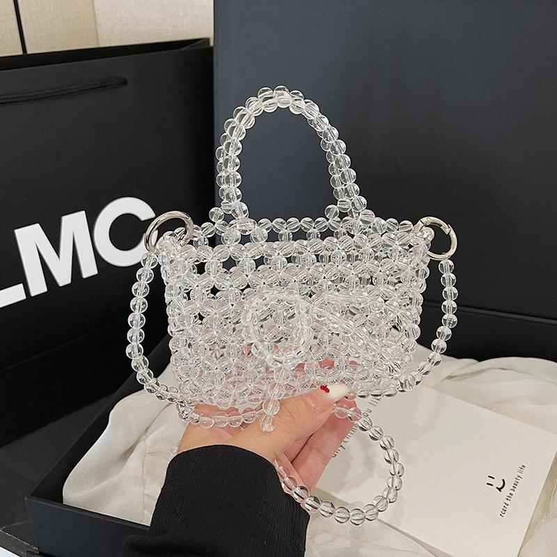 Transparent Bead Handbag With Bow Design And Top Opening For Casual Wear