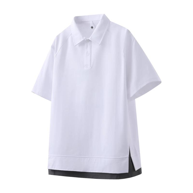 Men Turn Down Collar Short Sleeve Polo Shirt Fake Two Piece Raglan Casual Loose Daily Tops