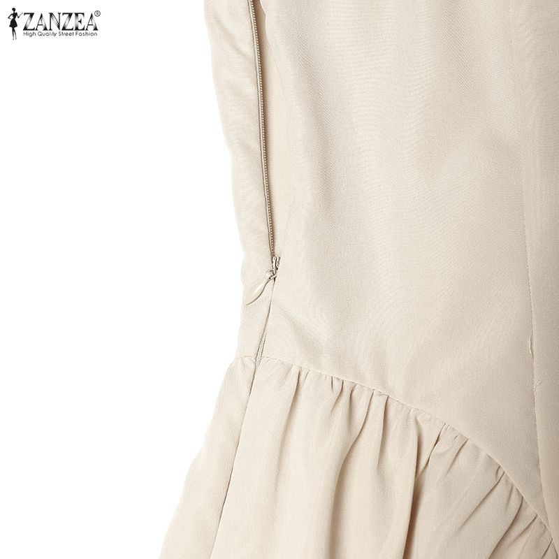 ZANZEA Women Elegant Square Collar Casual Sleeveless Midi Dress