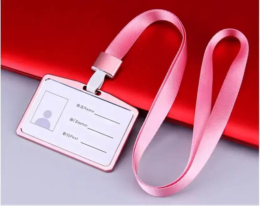 Credit Card Cover Women Aluminum Alloy Work Name Card Holders Case Business Work Card ID Badge Lanyard Holder Metal Bags