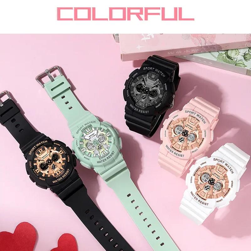 Female Elecrtonic Watch Middle School Student Sports Double Watch Temperament Wristwatch