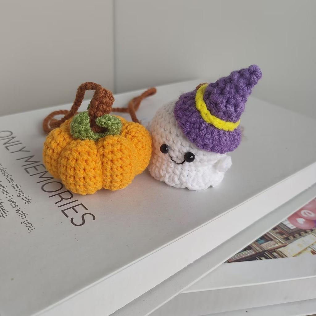 Crochet Ghost Car Pendants Creative Knitted Pumpkin Rearview Mirror  Pendant Halloween Decor