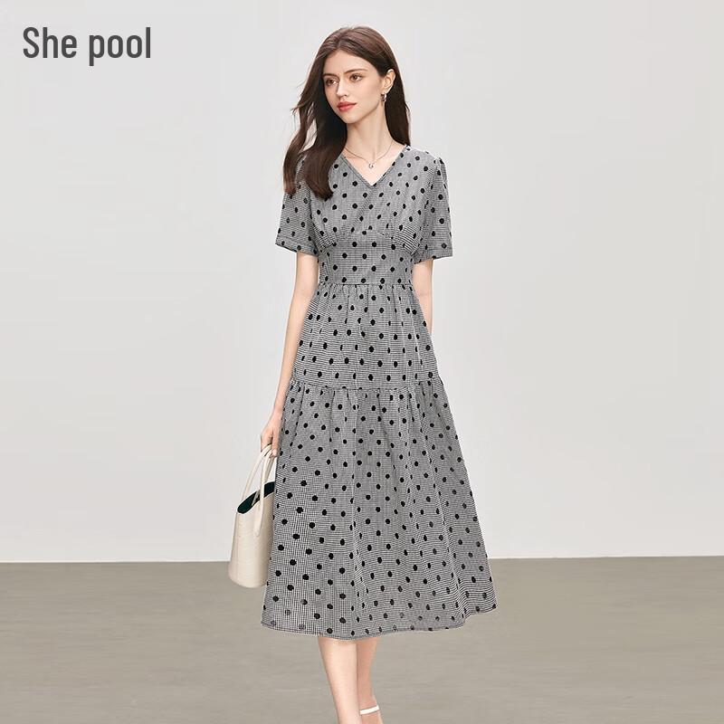 Women s Elegant V-Neck High-Waist A-Line Midi Dress M