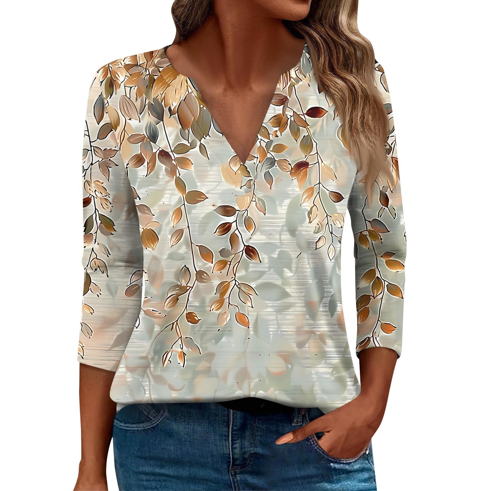 Женская футболка Футболка с принтом Рукав 3/4 Повседневные Выходные Мода Базовый — фото 7