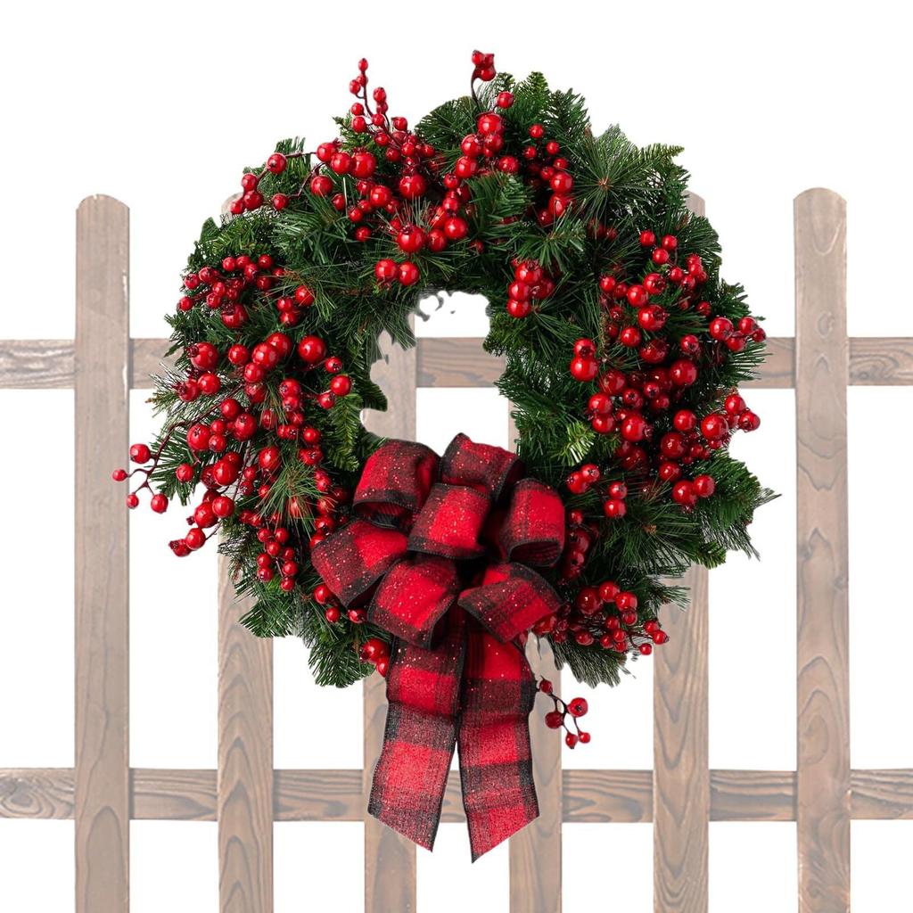 Christmas Decorations, Red Hagrid, Bow, Christmas Wreath, Courtyard Decoration, Red, Mock Berries, Vineyard Door Hanging
