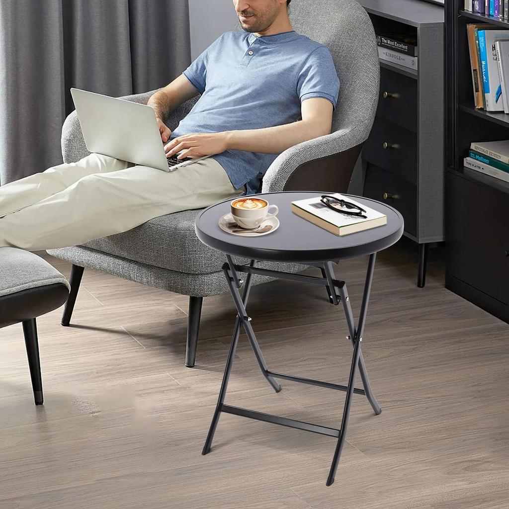 Round Folding Coffee Table 60cm W/ 120kg/264.55lbs Weight Capacity - Indoor Outdoor Portable Side Table for Patio,Garden,Balcony