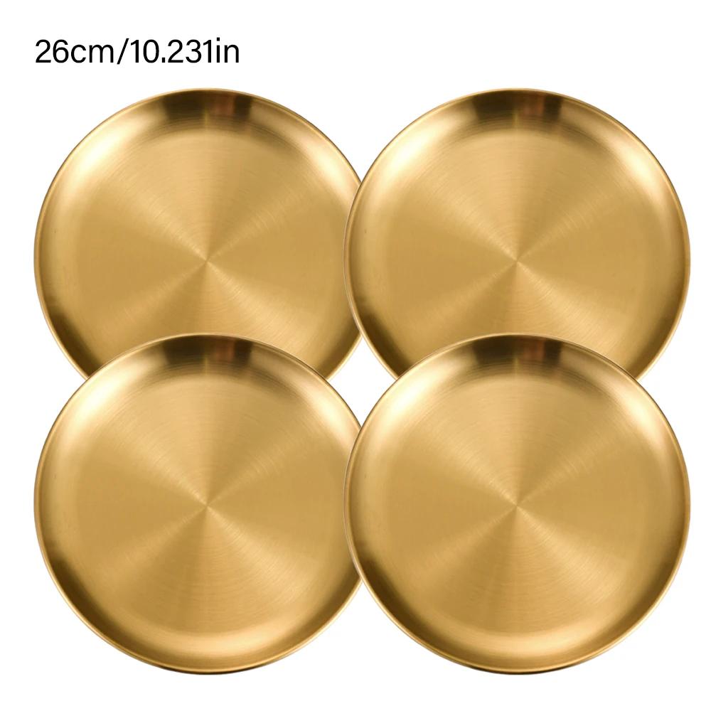 4Pcs Stainless Steel Plate Tray, Dining Tray, Steak Plate, Barbecue Plate, Korean Stainless Steel Circular Barbecue Plate