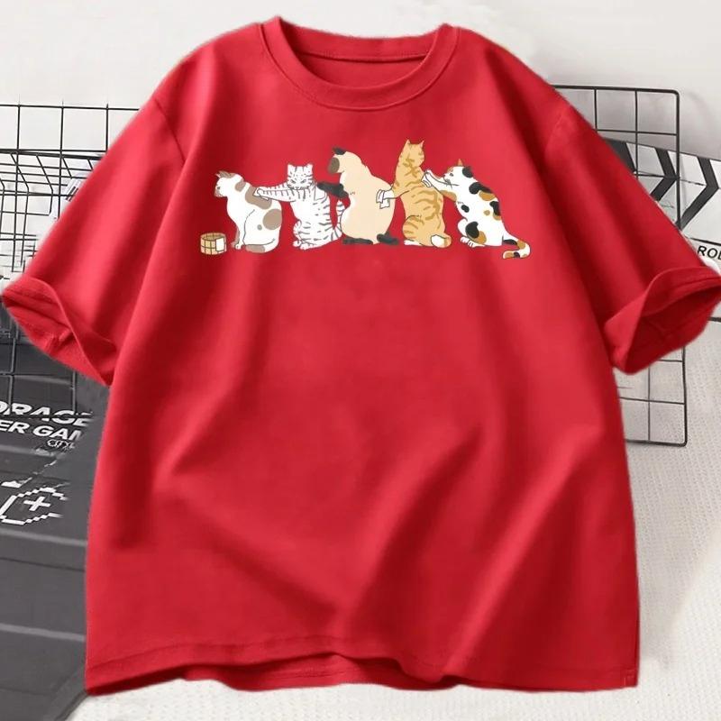 Cat Printed Tshirt Women Summer Cat T-shirt Funny Fashionable Casual Sports Round Neck Short Sleeved T-shirt Tees