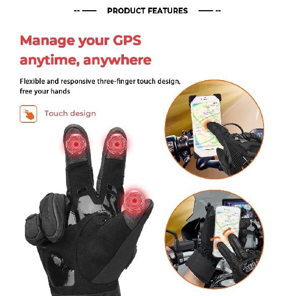 KEMiMOTO Zimní motocyklové rukavice CE Ochranné Černé Guantes Moto Invierno Teplé Rukavice pro dotykovou obrazovku Vodotěsné Větruodolné