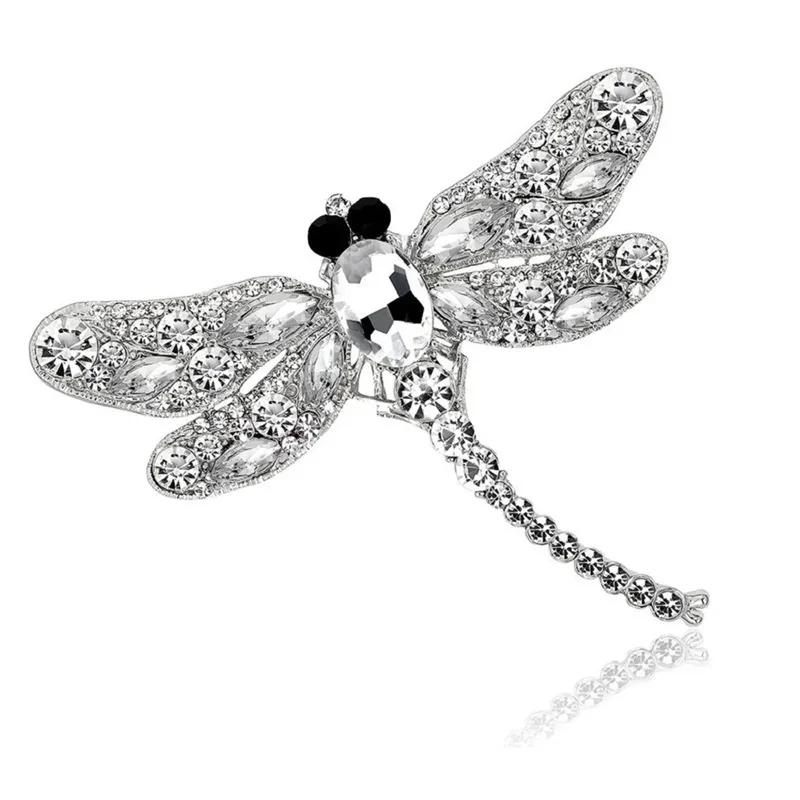 Retro Dragonfly Brooch Female Alloy Inlaid with Diamond Heavy Industry Insect Safety Pin Suit Coat Collar Fashion Pin Accessory