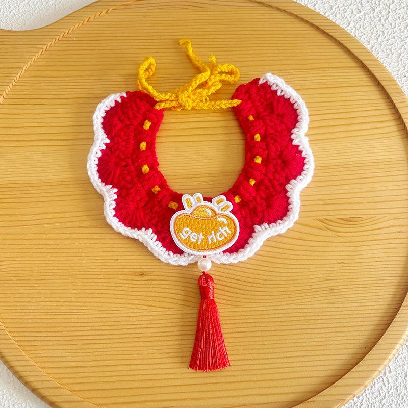Dog New Year Collars Hand Woven Cat Scarf Red Tassel Fortune Spring Festival Decoration Pet New Year Accessories