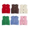 Women Knitting Vest V-Neck Sleeveless Single-Breasted Pocketed Knitting Waistcoat Versatile Solid Color Knitwear