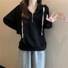 Women's Thin Half-Zip Hooded Sweatshirt - Loose Fit, Long Sleeve, Plus Velvet, Trendy Style for Spring, Autumn, Winter 2023